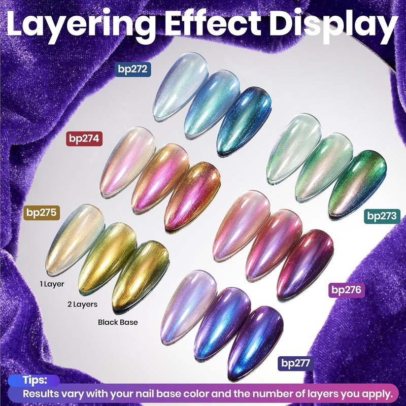 Beetles Chrome Nail Polish Set - Chameleon Holographic 6 Colors | Quick-Dry Metallic for DIY Nail Art