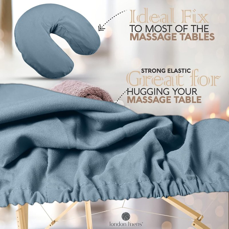 London Linens Soft Microfiber Massage Table Sheets Set 3 Piece Set - Includes Massage Table Cover, Massage Fitted Sheet, and Massage Face Rest Cover (Light Blue)