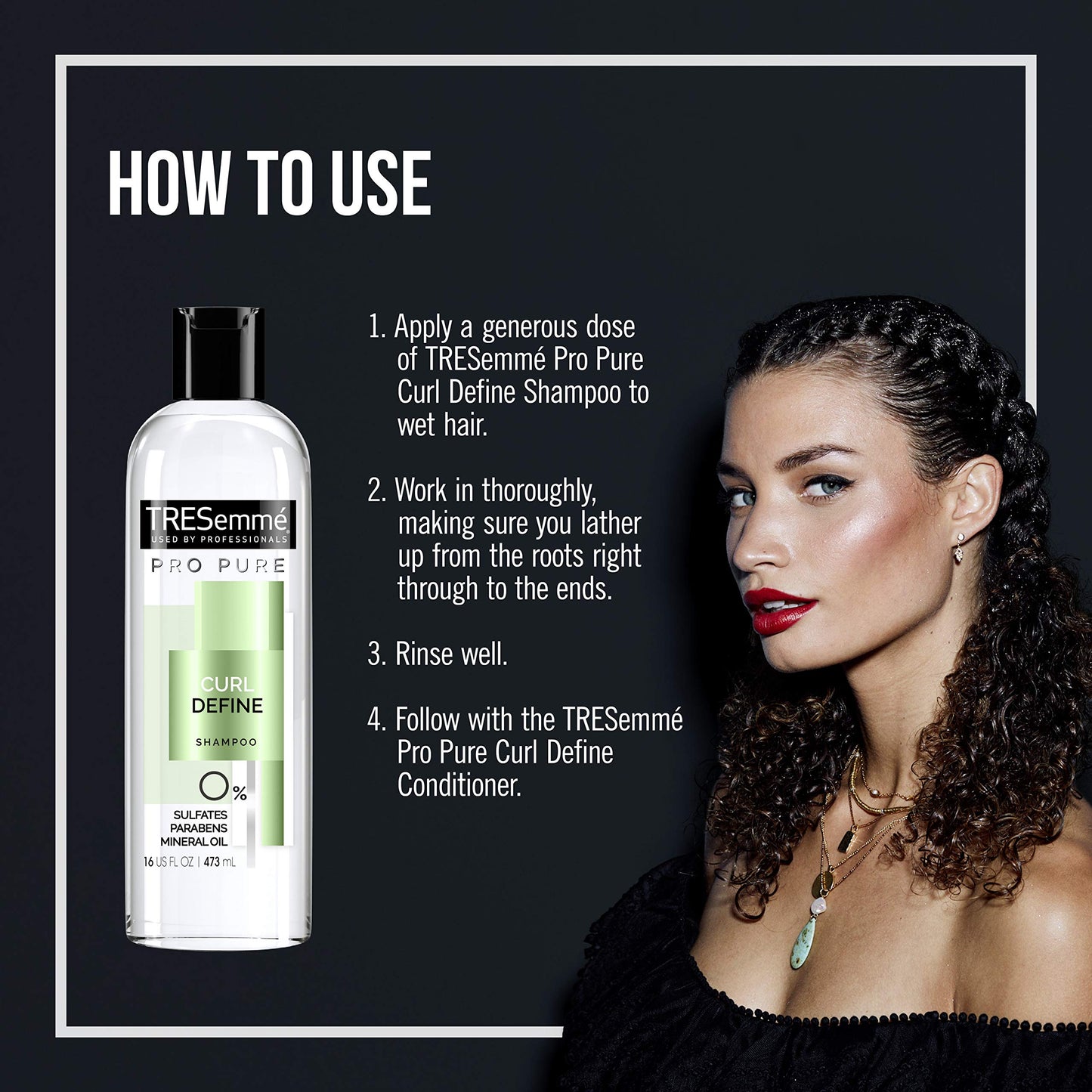 TRESemmé Pro Pure Shampoo Sulfate-Free for Curly Hair Curl Define Hair Shampoo with 0% Sulfates, Parabens, Mineral Oils and Dyes. 16 oz