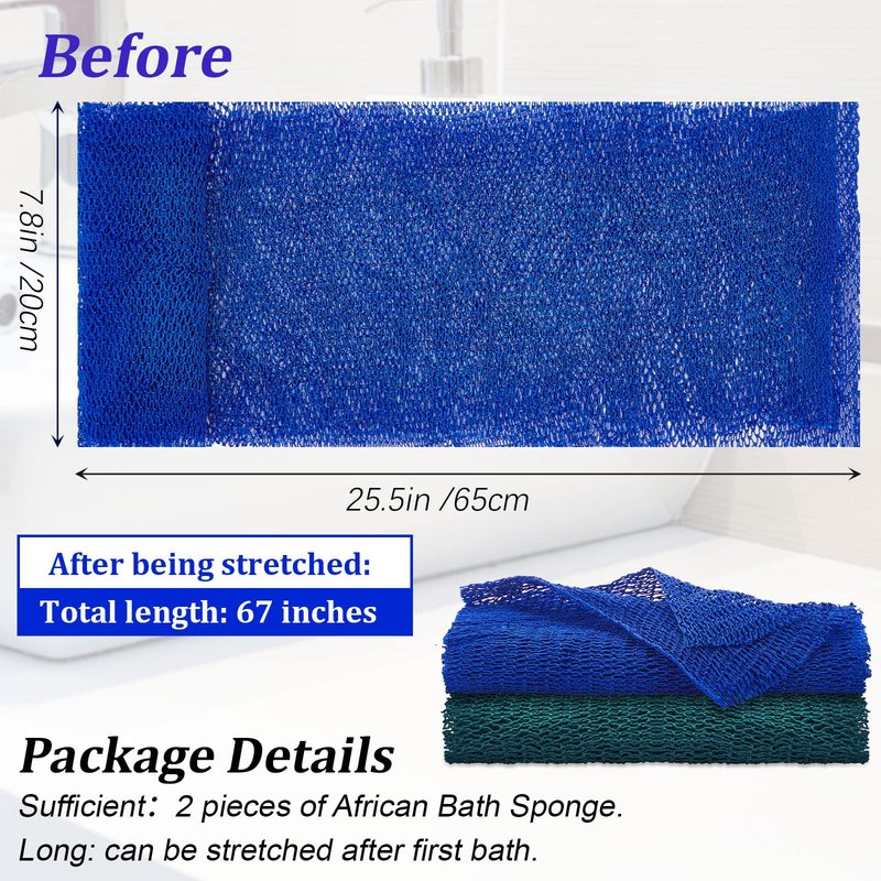 Shappy 2 Pcs African Net Sponge Exfoliating Net African Body Scrubber Bath Rag Washcloth Towel Shower Body Back Scrubber Skin Smoother for Daily Use or Stocking Stuffer(Blue, Green)