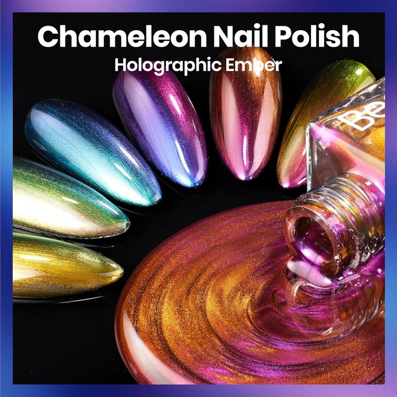 Beetles Chrome Nail Polish Set - Chameleon Holographic 6 Colors | Quick-Dry Metallic for DIY Nail Art