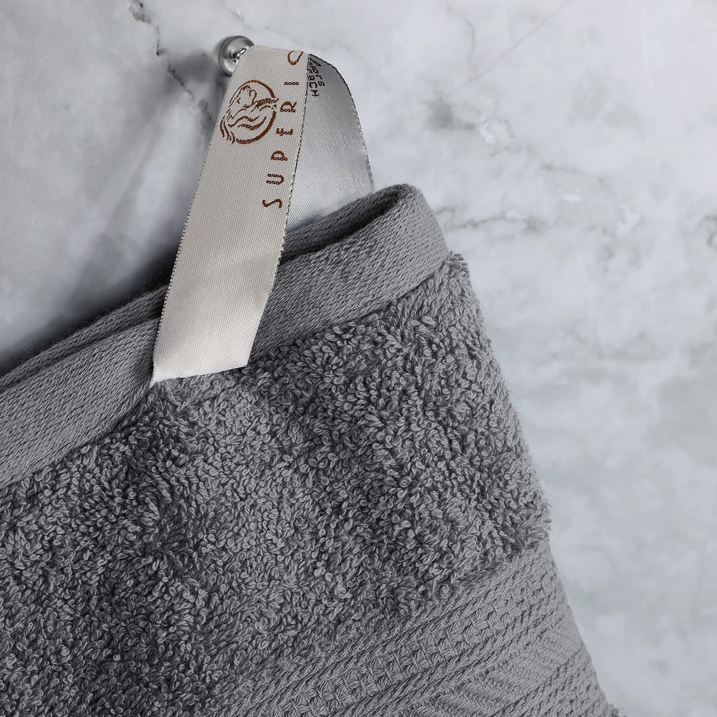 Superior Long Staple 100% Combed Cotton 700GSM 8-Piece Solid Towel Set for Bathroom, Shower, Kitchen-Super Soft, Plush, Assorted 8-Piece Towels, 4 Face/Washcloths, 2 Hand Towels, 2 Bath Towels, Grey
