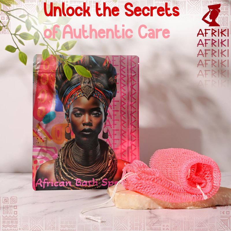 African Net Sponge, Premium Authentic Exfoliating Body Scrubber, Extra Long Stretch Bath Sponge for Shower, Deep Exfoliating Washcloth for Smooth Skin, 1 Pack (Pink)