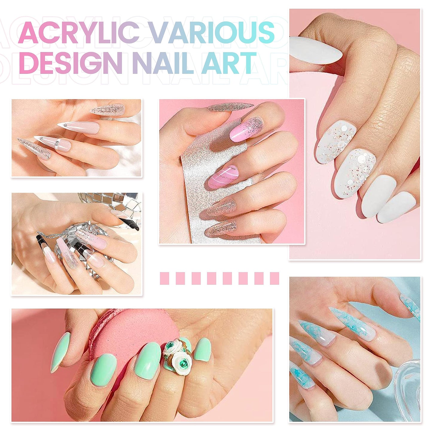 SULLMAR Acrylic Nail Kit For Beginners With Everything 8 Colors Acrylic Powder Acrylic Liquid Monomer With The Acrylic Nail Brush NailT Ools Nail Kits Acrylic Nails