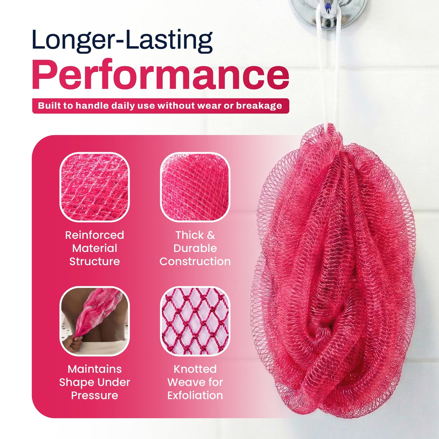 African Net Sponge Authentic (Sapo/Kessa), African Exfoliating Sponge Real African Net Black Owned, African Bath Sponge Back Scrubber, Body Exfoliator Shower Bath Accessories (Cold Pink)