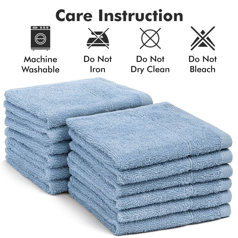 Novo Home Face Towels Pack of 12 – 100% Cotton Wash Cloths (12x12 inch) – Soft, Quick Dry & Highly Absorbent Hand Towels for Bathroom, Spa, Gym, Kitchen and for Daily Use - (Sky Blue)