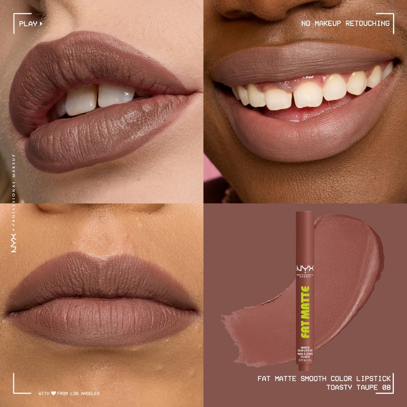 NYX PROFESSIONAL MAKEUP Fat Matte Lipstick, Pigmented, Smoothing, & Non-Drying Lip Crayon, Long Lasting Lip Makeup, Vegan & Cruelty Free - Toasty Taupe (Greige)