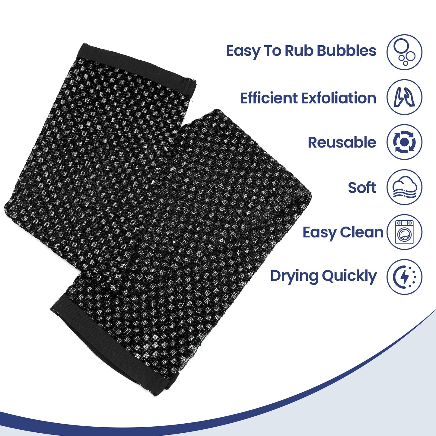 GREEN POMELO Japanese Exfoliating Loofah Back Scrubber - Shower Bath Towel for Men & Women (2 Pack Black, 33.4" x 11.8")