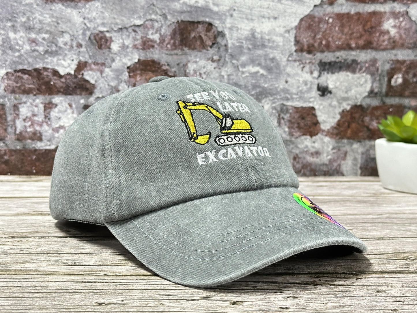 Hepandy See You Later Excavator Hat, Gifts for Boys, Washed Gray Adjustable Baseball Cap for Kids, Child Cotton Snapback Hat
