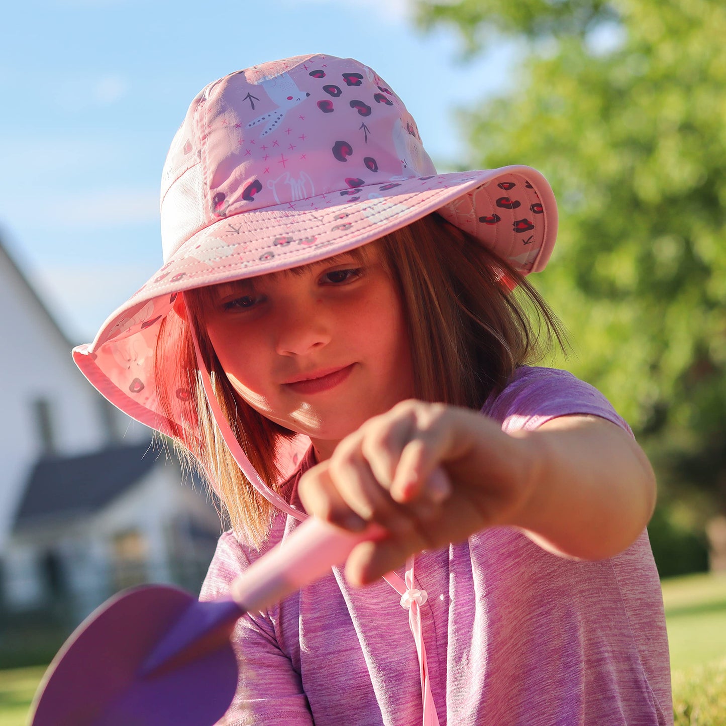 icolor Kids Sun Hat UPF50+ Sun Protection Bucket Hat Toddler Summer Beach Play Hats with Neck Flap for Girl Boy Ages 3~10 (Cute Rabbit)