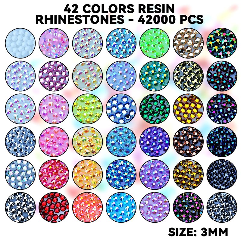 Bedazzling Kit 42 Colors, Bedazzler Kit with 42000Pcs Rhinestones, Tweezer, 3Pcs Jewelry Glue, Dotting Pen and Tray, 3mm Crystal Bedazzle Kits for Bedazzled Gems Nail Art Crafting