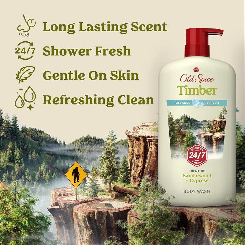 Old Spice Body Wash for Men - 24/7 Fresh Cleanse with Timber & Sandalwood Scent | 30 oz (Pack of 4)