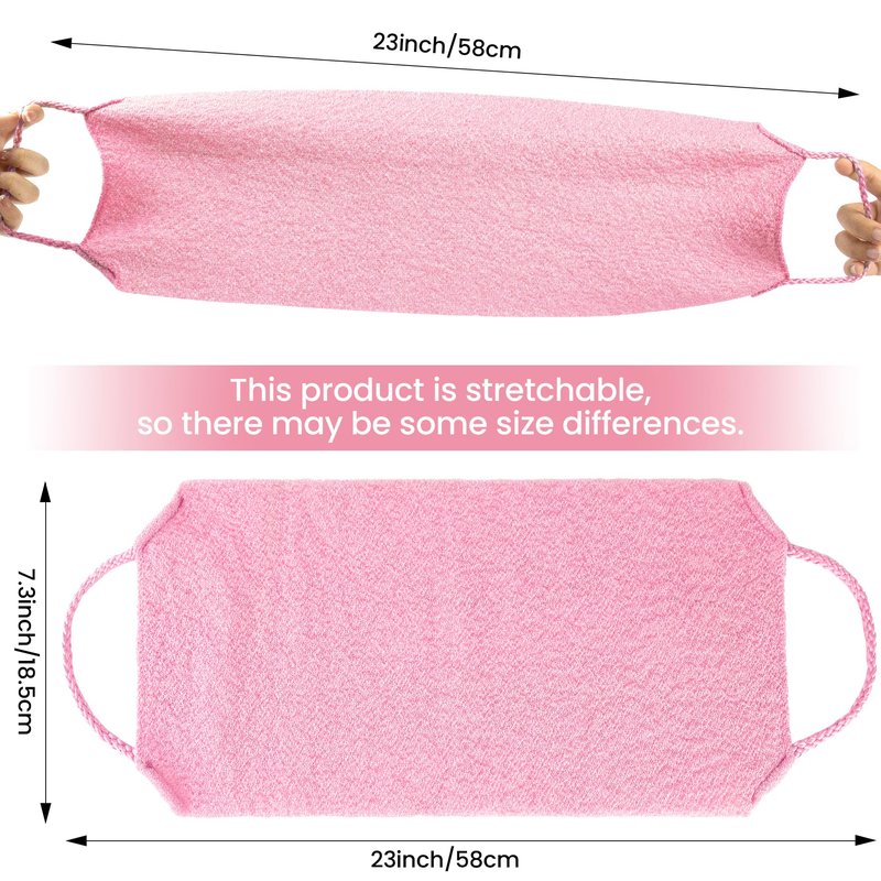 3 Pcs Double-Sided Back Exfoliator Body Scrub Towel, Exfoliating Back Scrubber with Handles,Exfoliating Washcloth Bath Tool in Shower, Stretchable Back Washer to Deep Cleans Skin (Pink)