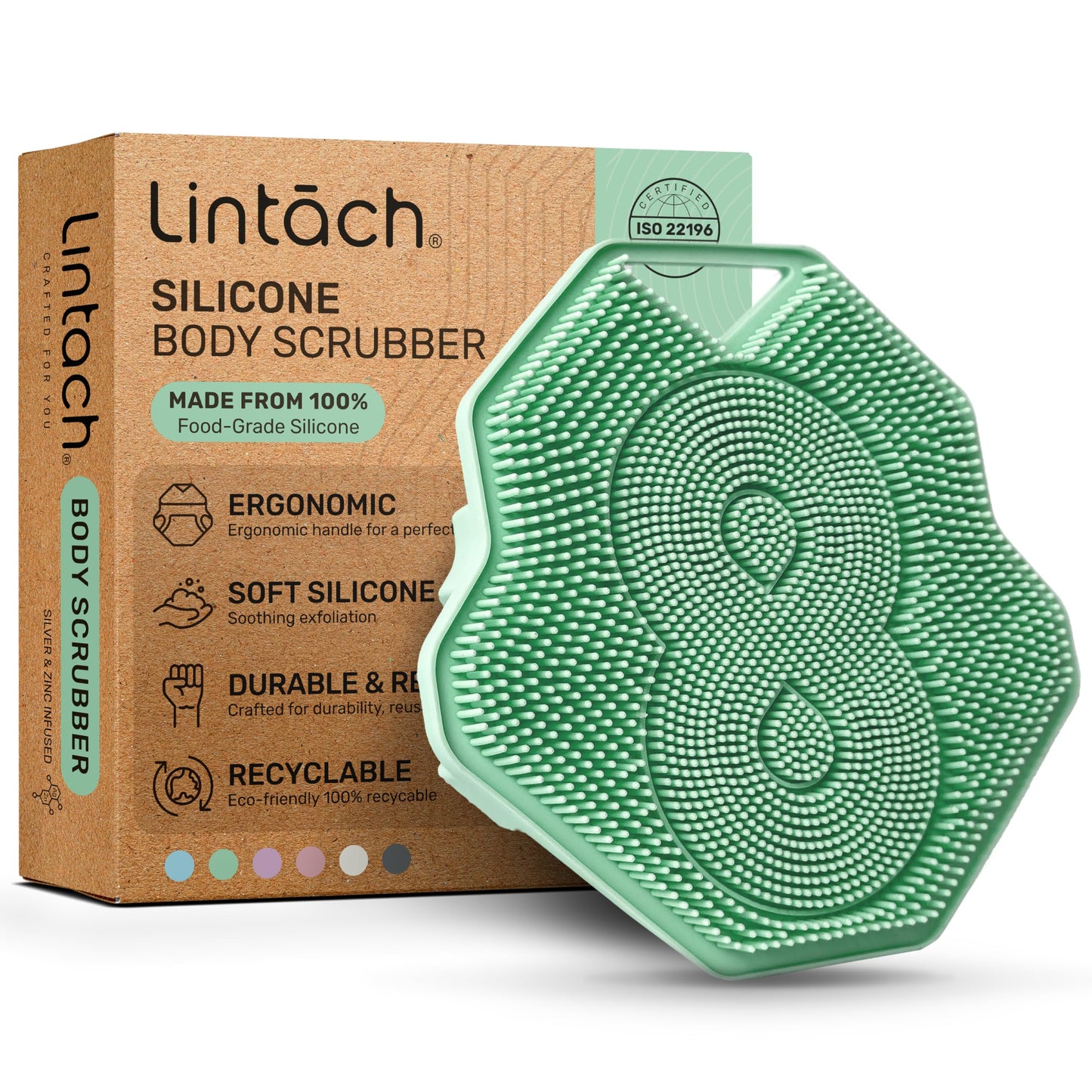Silicone Shower Scrubber for Body – Exfoliating Loofah Alternative, Zinc & Silver-Infused, Hygienic & Gentle for Sensitive Skin, Durable & Long-Lasting Body Scrubber for Men & Women - Mint