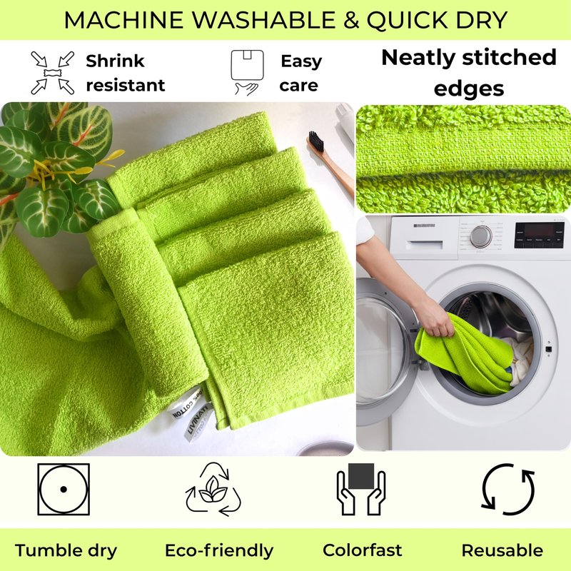 LIVINATI Lemon Lime 100% Cotton Wash Cloths for Showering Body and Face - 12"X12" 6 Pack Washcloths - Small Terry Towel Bath Rags for Adults and Kids Bathroom - Soft Absorbent