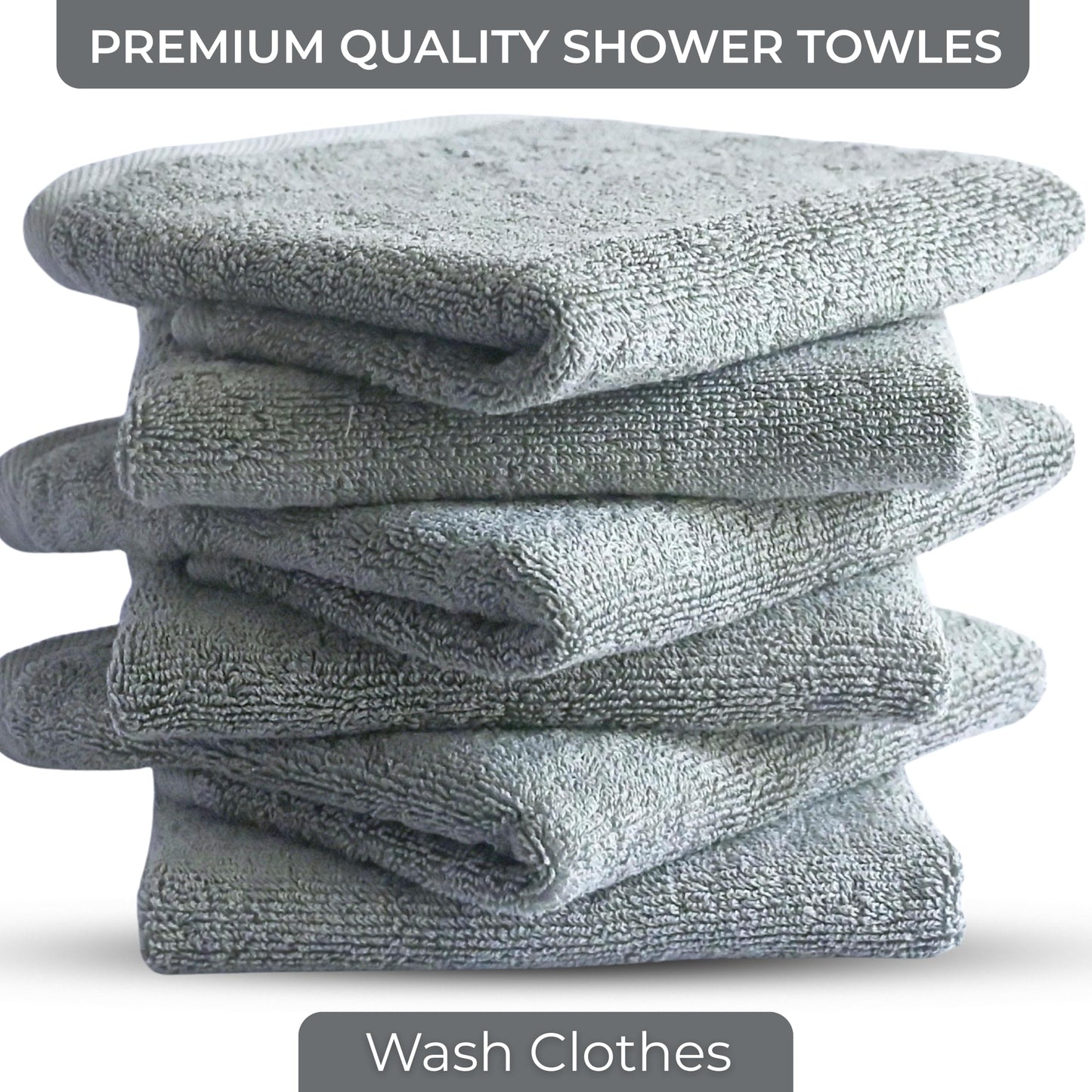 LIVINATI Thick Gray 100% Cotton Wash Cloths for Showering Body and Face - 12"X12" 6 Pack Washcloths - Small Terry Towel Bath Rags for Adults and Kids Bathroom - Soft Absorbent