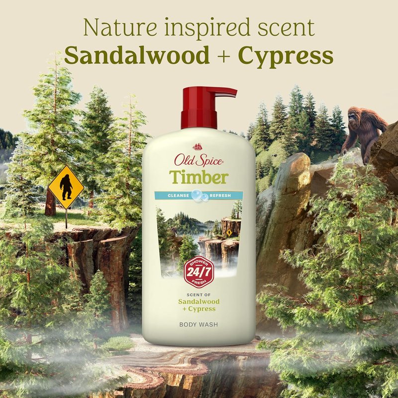 Old Spice Body Wash for Men - 24/7 Fresh Cleanse with Timber & Sandalwood Scent | 30 oz (Pack of 4)