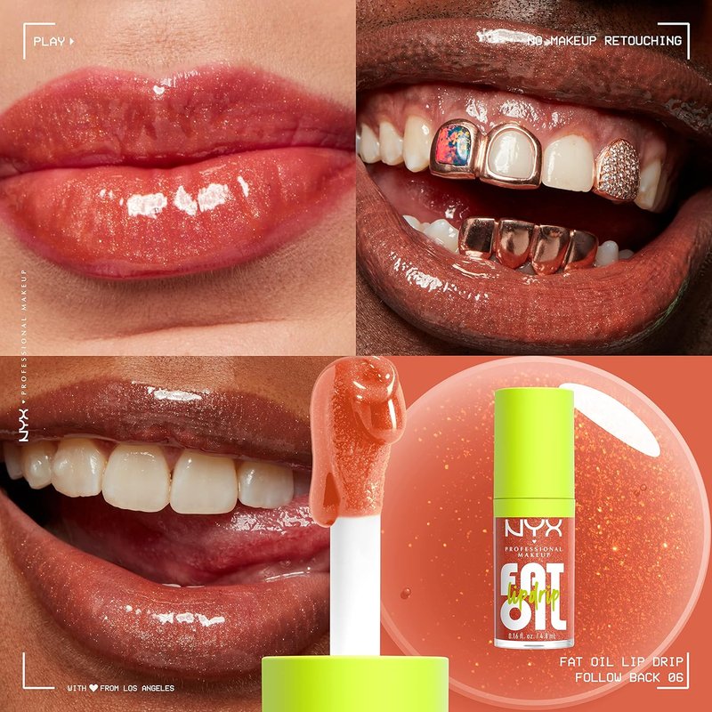 NYX PROFESSIONAL MAKEUP Lip Oil Gloss - Moisturizing Vegan Formula for 12 HR Hydration | Follow Back (Shimmering Warm Nude)