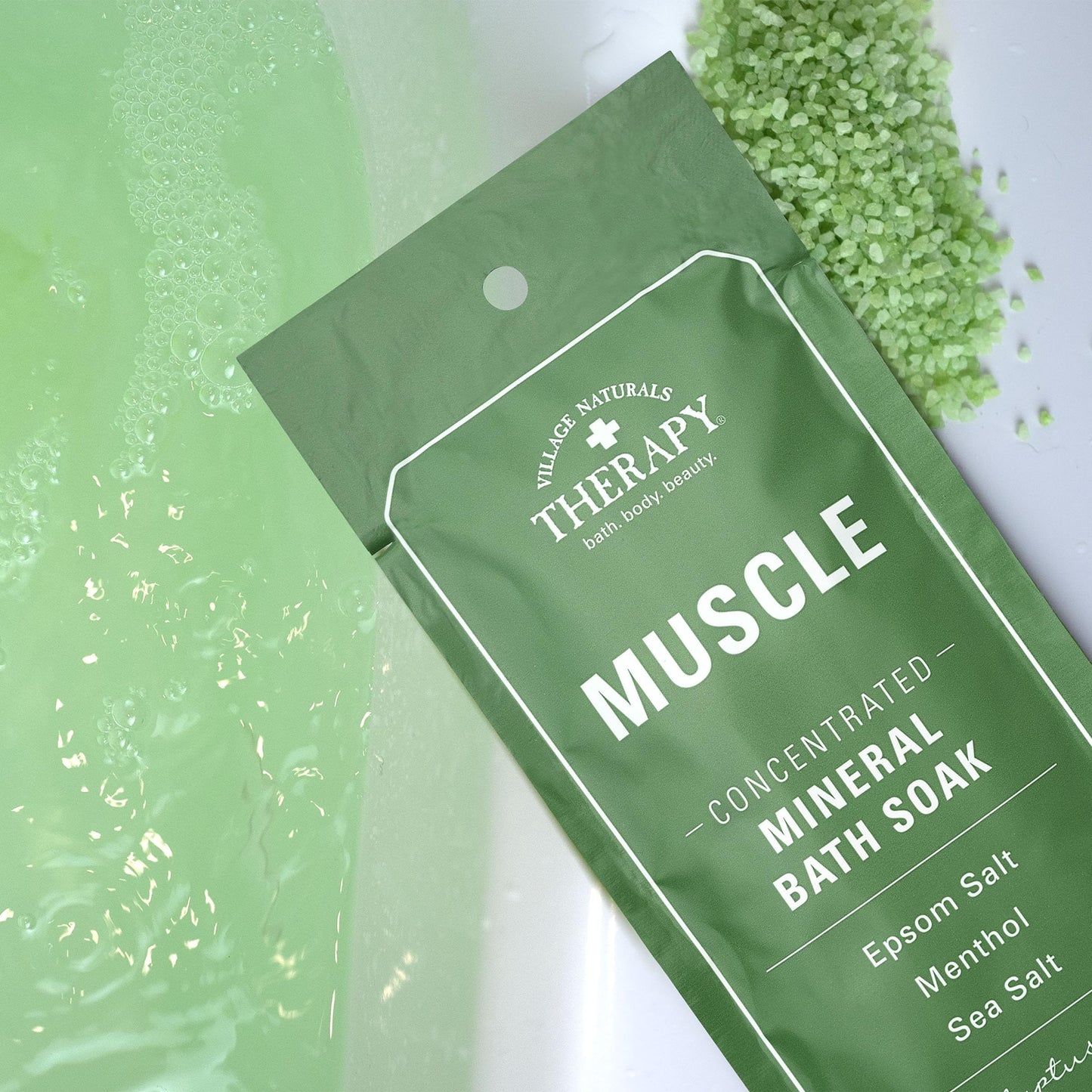 Village Naturals Therapy Muscle Concentrated Mineral Bath Soak, Eucalyptus Mint Scent, 2 oz, Pack of 12