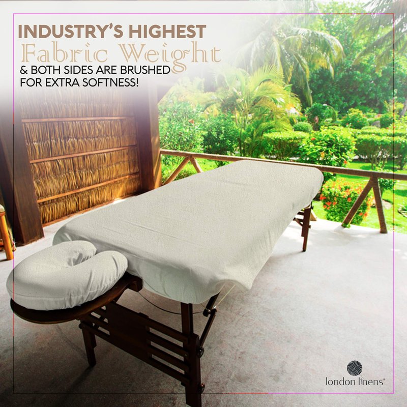LONDON LINENS Extra Thick 3 Piece Set Massage Table Sheets Set - 100% Natural Cotton Flannel - Includes Massage Table Cover, Massage Fitted Sheet, and Massage Face Rest Cover (Natural)