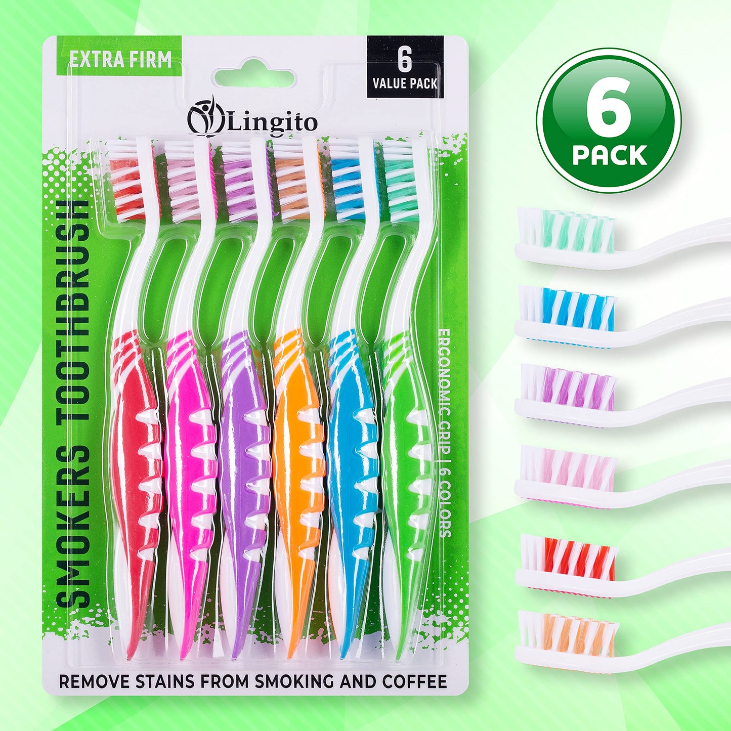 Lingito Extra Firm Toothbrush, Hard Bristle Toothbrush Set for Adults or Smokers Travel Kit, Multicolor Denture Brush, Large Head, Manual Travel Toothbrush Hard Bristles