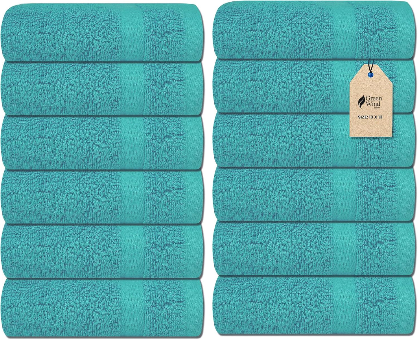 Soft Wash Cloths - Plush & Absorbent Cotton Washcloths Set | 12-Pack Multi-Purpose Quick-Dry 13x13'' (Light Green)