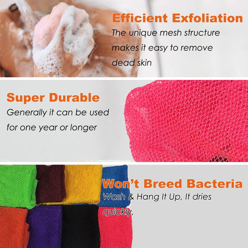 African Net Sponge Authentic African Exfoliating Net Sponge with Knots Afro Body Scrub Back Scrubber Africa Wash Net Cloth Real Sapo Bath Sponge for Shower (Pink & Black)