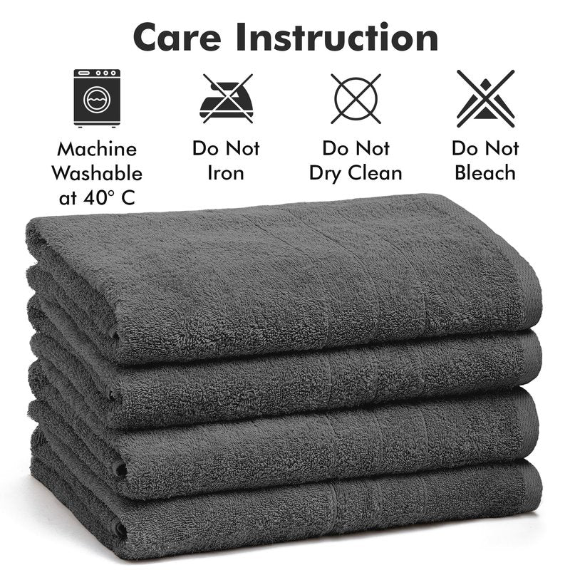 Novo Home Bath Towels Set of 4 – 100% Ring Spun Cotton Dark Grey Extra Large Towels for Bathroom, Spa Use (55x28 in) – 550 GSM Super Soft and Quick Dry Large Bath Sheets for Adults