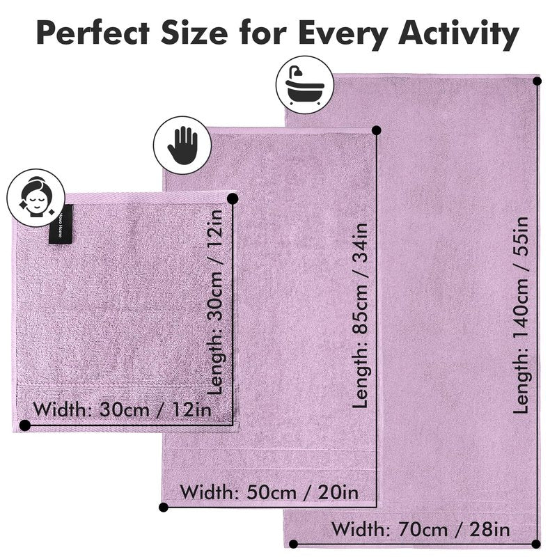 Bath Towels Set of 8 – 100% Ring Spun Cotton (Lilac) Bathroom Towel Set Bale Includes 2 Bath, 2 Hand, 4 Face Towels – 550 GSM Soft, Absorbent & Quick Dry Towel for Bathroom, Spa, Kitchen, Hotel Use