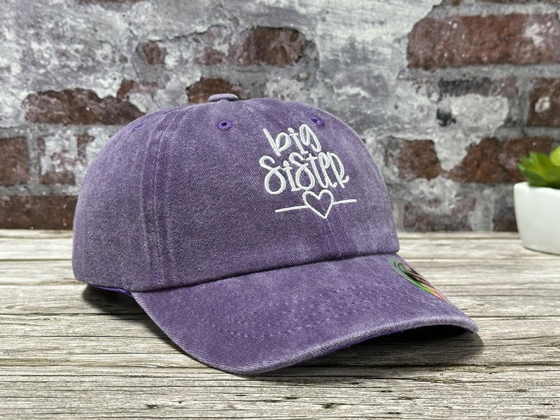 Hepandy Big Sister Gifts for Girls, Washed Purple Embroidered Baseball Cap for Children, Adjustable Snapback Hat Dad Hat for Kids Child