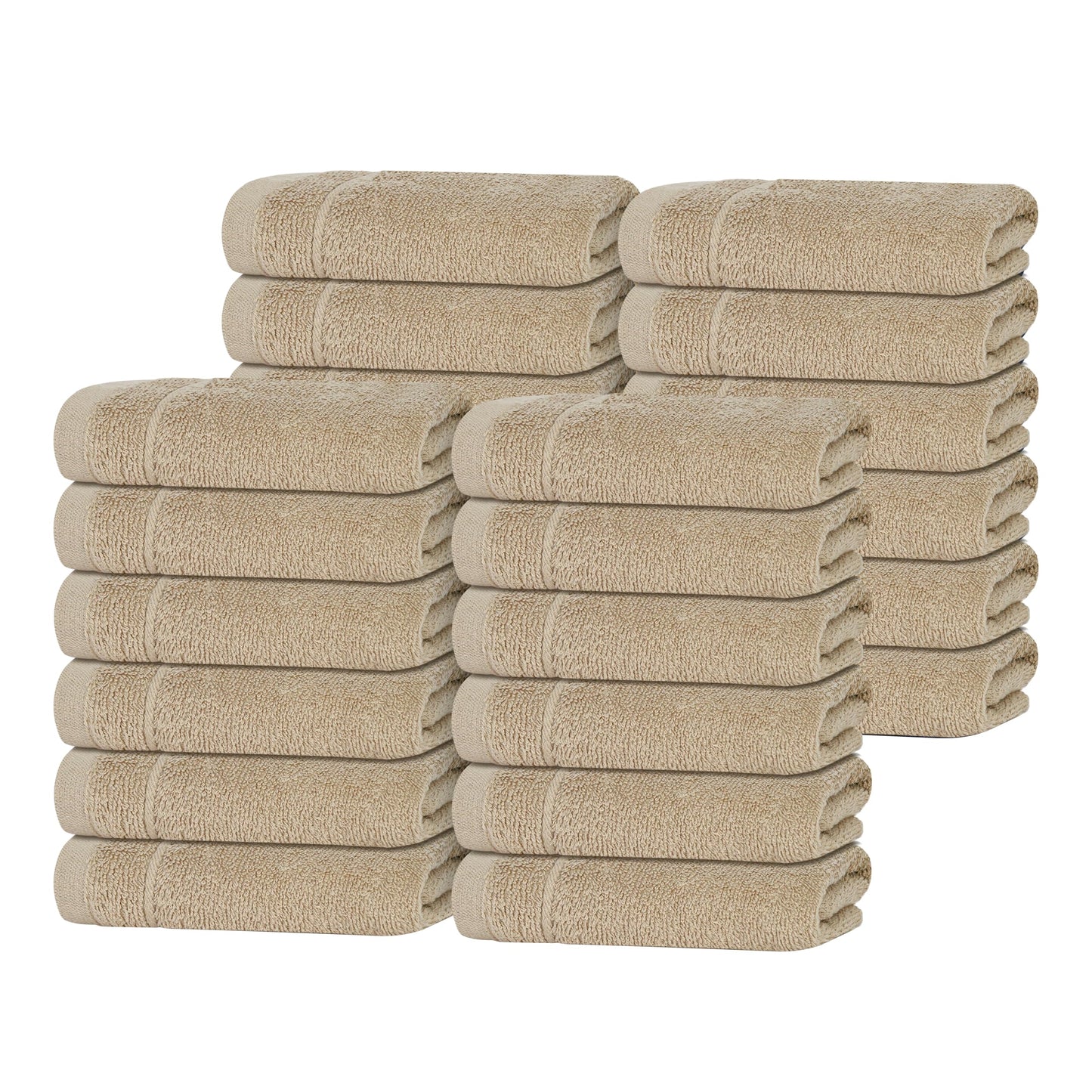 Tens Towels Pack of 24 Washcloths, 12 x 12 Inches, Lighter Weight, Quick to Dry, Super Soft & Absorbent, Gentle Face Towels, Hotel Quality, Perfect for Bathroom, Gym, Spa (Beige, 24 Pack)