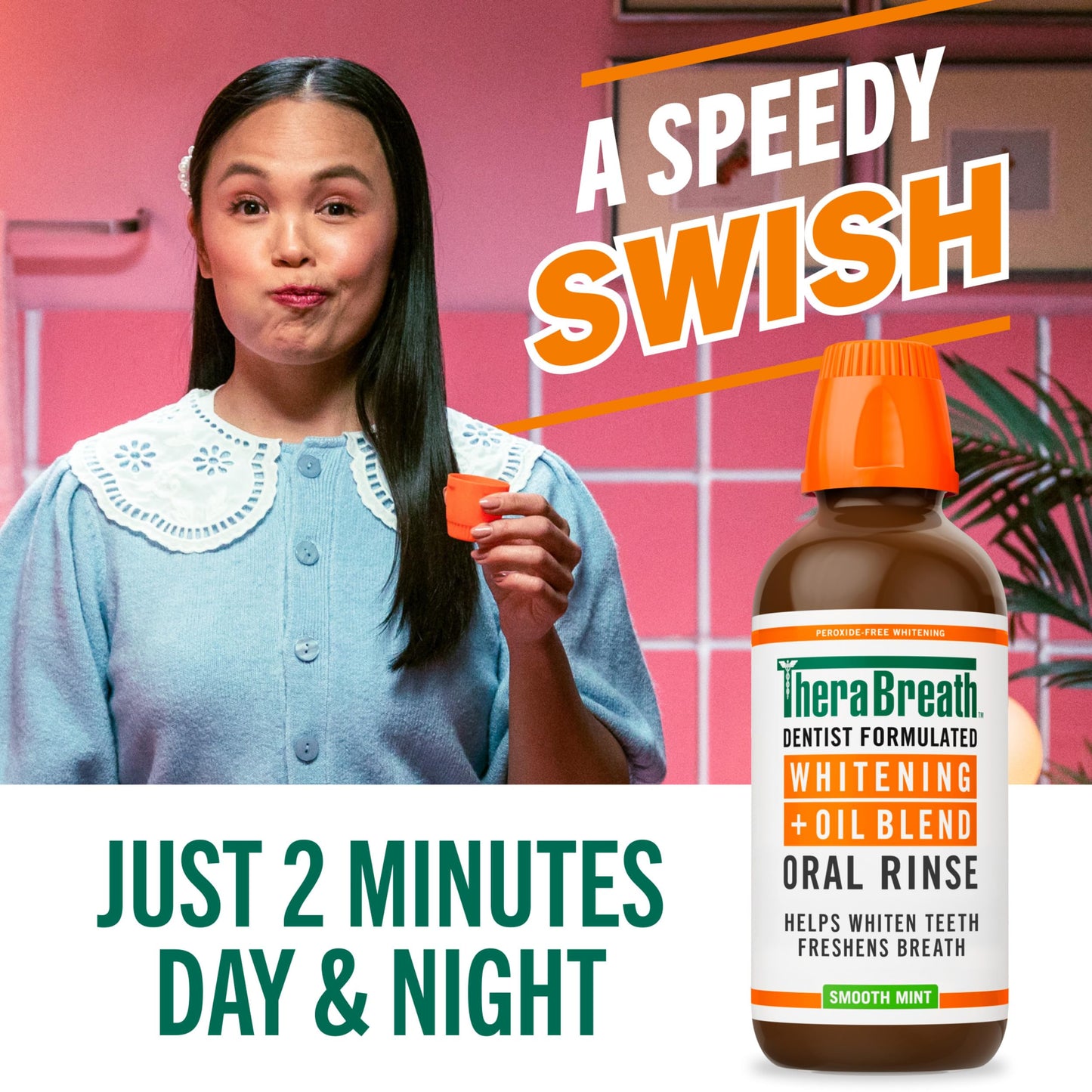 TheraBreath Whitening + Oil Blend Oral Rinse, Alcohol-Free & Peroxide-Free Mouthwash Helps Whiten Teeth & Freshen Breath, Smooth Mint, 16 Fl Oz