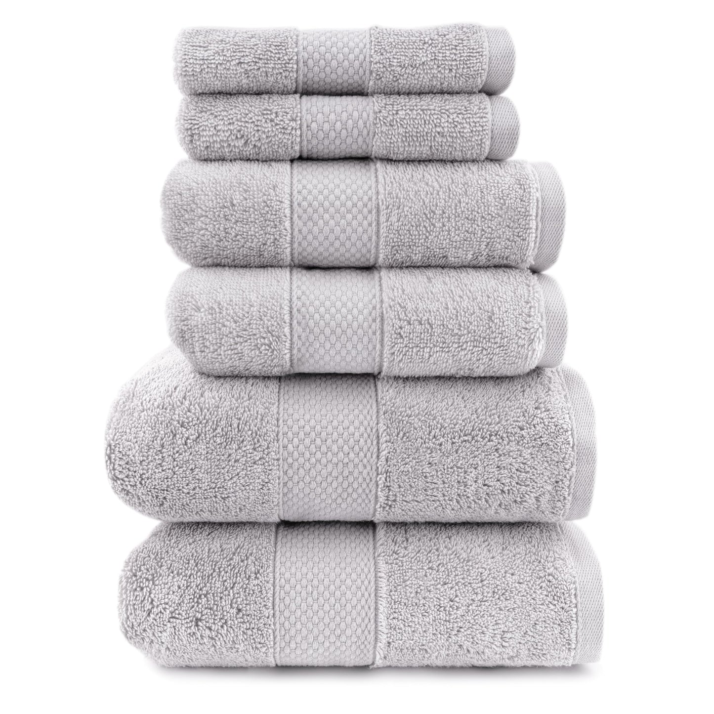 Maisonette Loft Egyptian Cotton Turkish Bathroom Towels Set, Soft & Absorbent, Ideal Quick Dry Luxury Hand & Large Bath Towels, Washcloths (6 Pack), Silver