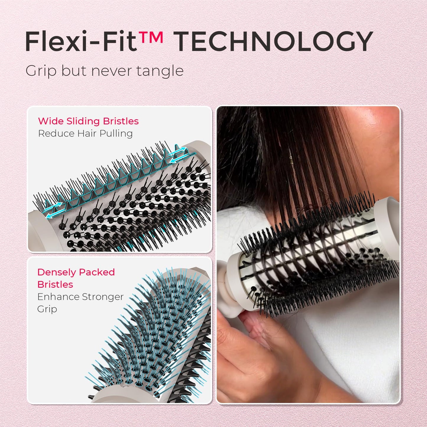 TYMO Thermal Brush Curling Brush - STYLUX 1.5 Inch Blowout Volumizer with Flexi-Fit for Hair Straightening, Heated Round Styler Tool, Hair Straightener and Curler 2 in 1, Dual Voltage, Gold