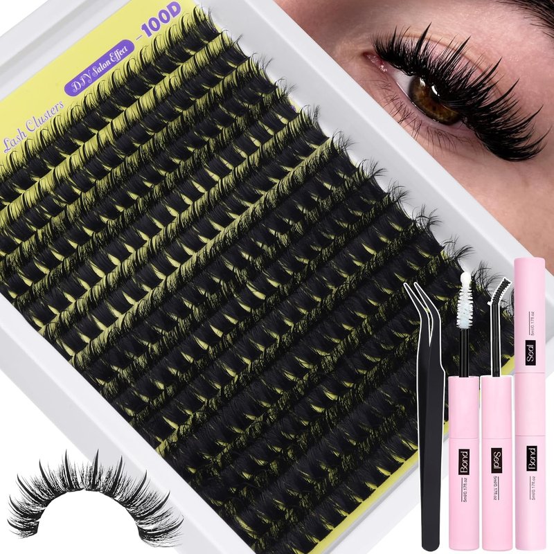 ALICE Eyelash Clusters Kit - 100D Thick Volume with Lash Glue & Tweezers | 228pcs D-Curly Extensions