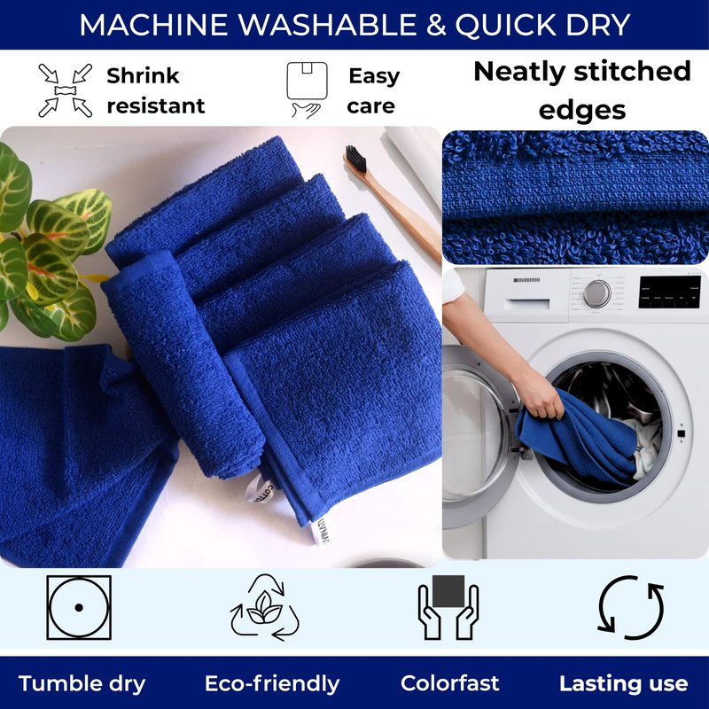 LIVINATI Navy Blue 100% Cotton Wash Cloths for Showering Body and Face - 12"X12" 6 Pack Washcloths - Small Terry Towel Bath Rags for Adults and Kids Bathroom - Soft Absorbent