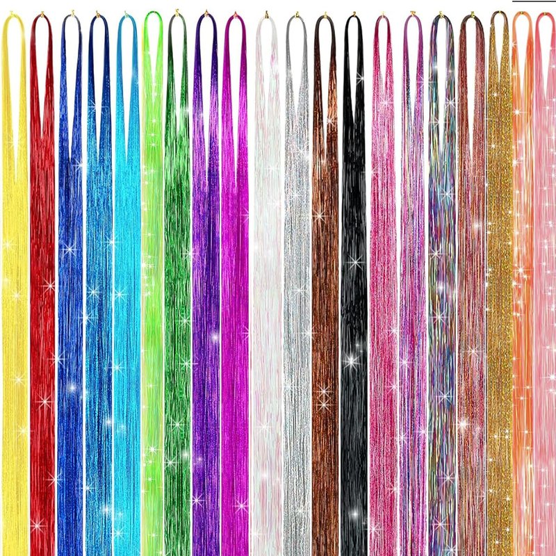 GTTUKK Hair Tinsel Kit (48 Inch,20 Colors,6000 strands), Tinsel Hair Extensions with Tools，Heat Resistant Fairy Hair Tinsel Kit for Women Girls Hair Accessories