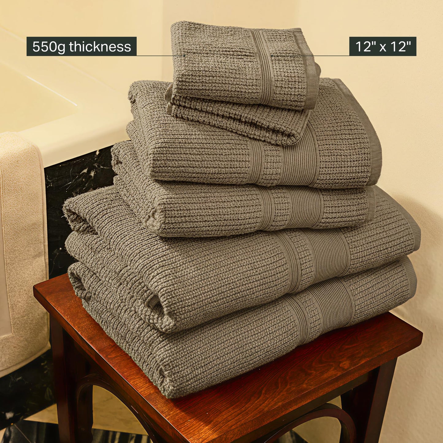 Preston Lane Douro Washcloth Set – 2 Pack Luxury Cotton Towels, Ultra Soft & Absorbent, Quick-Dry Spa-Quality Bathroom Towels, Made in Portugal, Eucalyptus 12 x 12