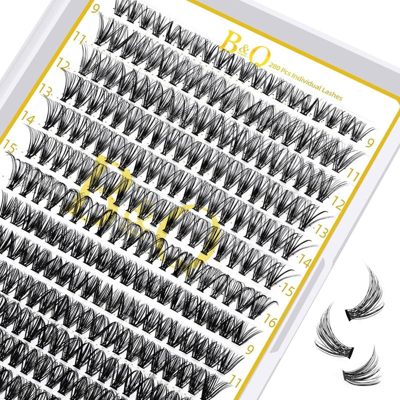 B&Q Lash Clusters - 280PCS Natural Eyelash Extensions | 30D & 40D C Mix for Comfortable DIY Glam