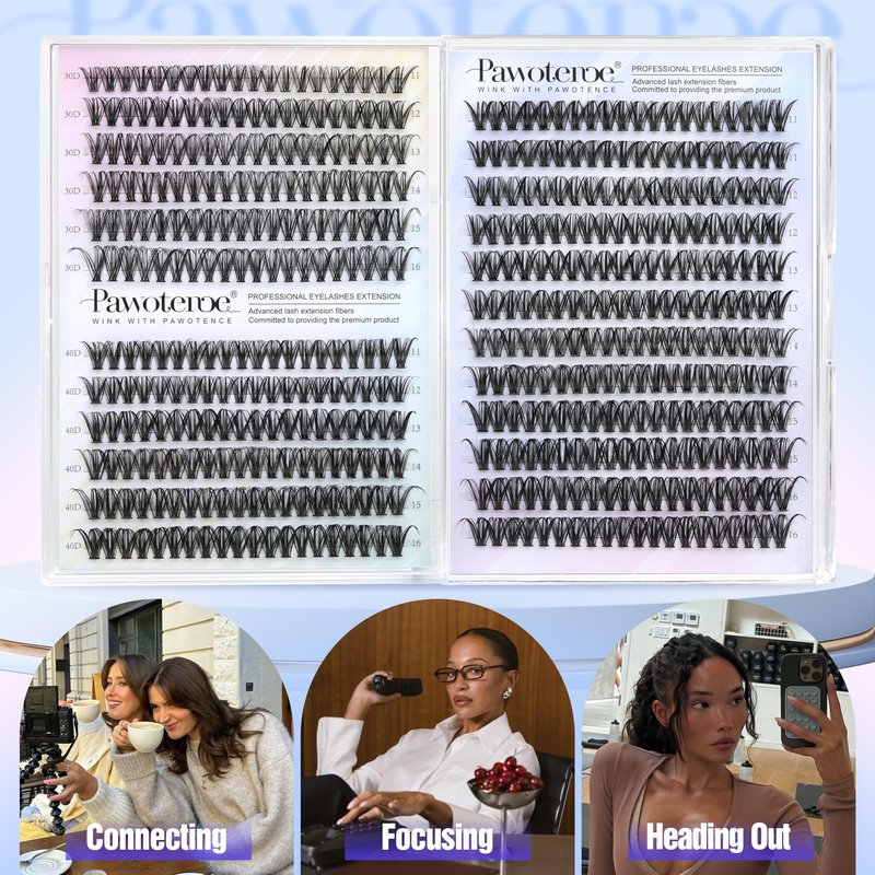 Pawotence Lash Clusters 480pcs Individual Lashes 30D 40D Cluster Eyelash Extensions Eyelash Clusters Lash Extensions for Self Application (30D&40D, 0.07D, 11-16mm Valuable Pack)