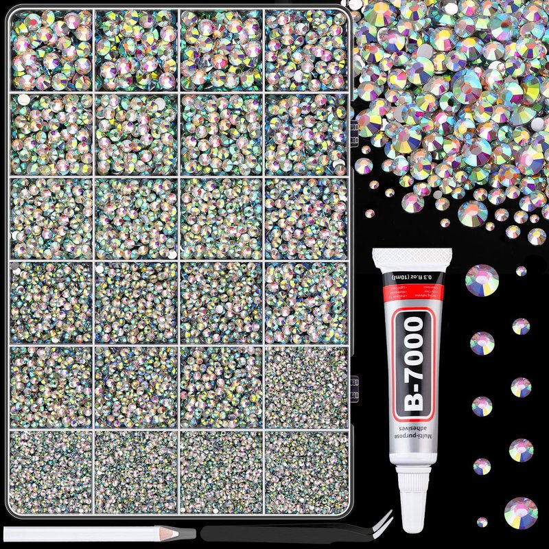 Regine Switzerland 25000Pcs Resin Rhinestones - AB Mixed Sizes 2-6mm Flatback Gems for DIY Crafts