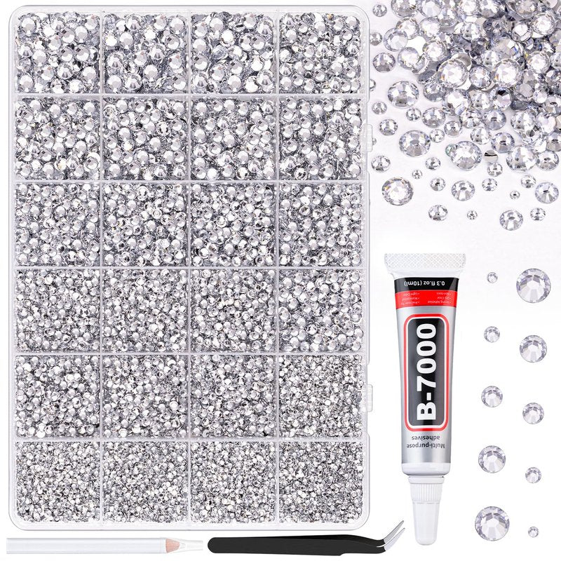 Skiennix 25000Pcs Resin Rhinestones - Clear Flatback Gems 2-6mm for DIY Craft Projects | Includes Glue