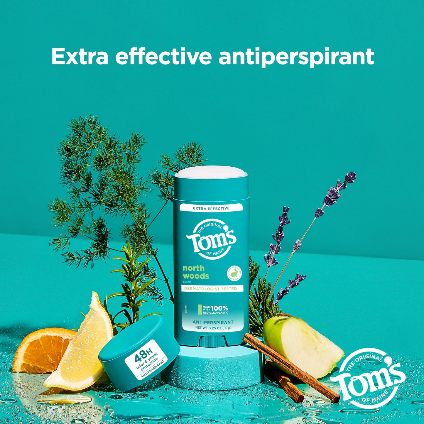 Tom’s of Maine North Woods Antiperspirant Deodorant for Men and Women,48 HR Odor & Sweat Protection,Patchouli and Lavender Scent,3.25 oz,(Pack of 4)