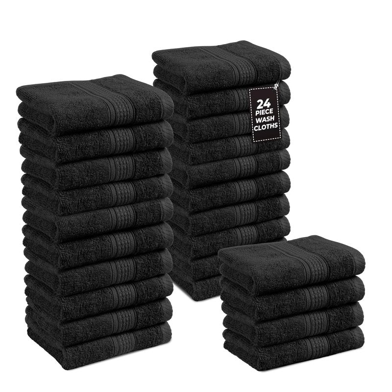 LANE LINEN Washcloths 24 Pack - 100% Ringspun Cotton Washcloths - 13"x13"- Soft Textured, Well Stitched, Lightweight Towel - Absorbent & Durable - Perfect for Daily use - Black Wash Cloths