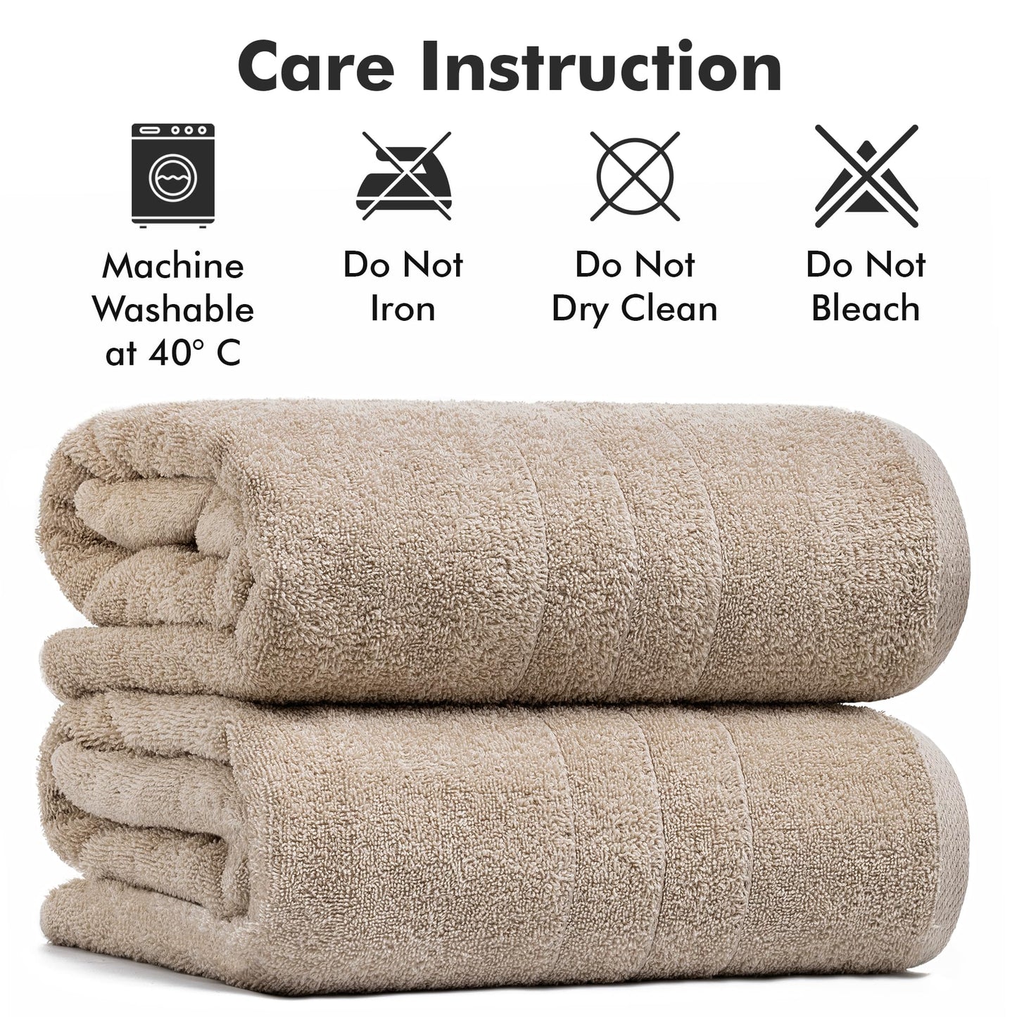 Novo Home Bath Sheets – 550 GSM Extra Large Bathroom Sheet Set – Pack of 2 Jumbo Towels Beige (71x35in) – 100% Ring Spun Cotton Soft Quick Dry Large Bath Towels for Adults Hotel Spa Bathroom Use