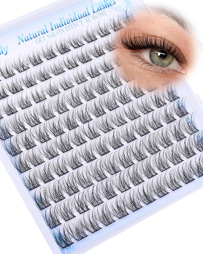Natural Lash Clusters - C-Curly Short Individual Eyelash Extensions | Wispy 10-14mm DIY Lashes