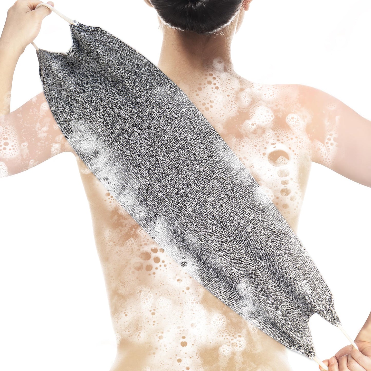 Culture Gifts Extended Exfoliating Back Scrubber with Handles, Nylon Cleaning Exfoliator Washcloth for Body, Stretchable Pull Strap Soft Quick-Drying Rough Scrub Towel, Grey