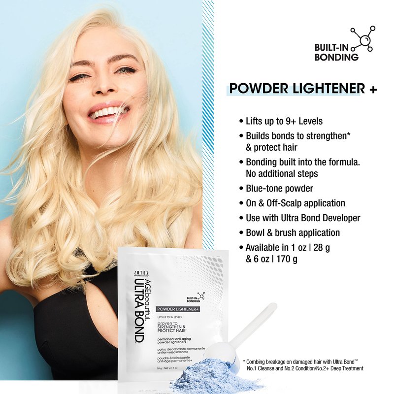 AGE beautiful Permanent Powder Hair Lightener with Ultra Bond Building | Strengthens, Protects & Nourishes | Lifts up to 9+ Levels | For Lightening & Highlights | 1 Oz