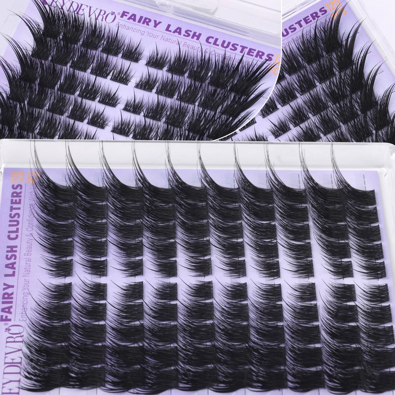 EYDEVRO Wispy Lash Clusters Fairy Eyelash Clusters Natural Cluster Lashes with Spikes LC Curl Fox Eye Cat Eye Lashes Manga Lashes 120Pcs Reusable Premapped Cluster Eyelash Extensions Individual Lashes
