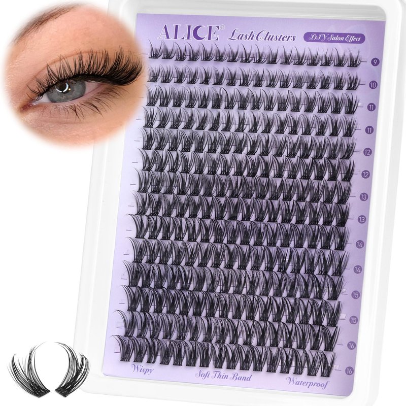 Lash Clusters Natural Wispy Cluster Eyelash Extensions DIY Individual Lashes Lash Extension Waterproof Cluster Lashes 224pcs 9-16mm Soft Thin Band by ALICE